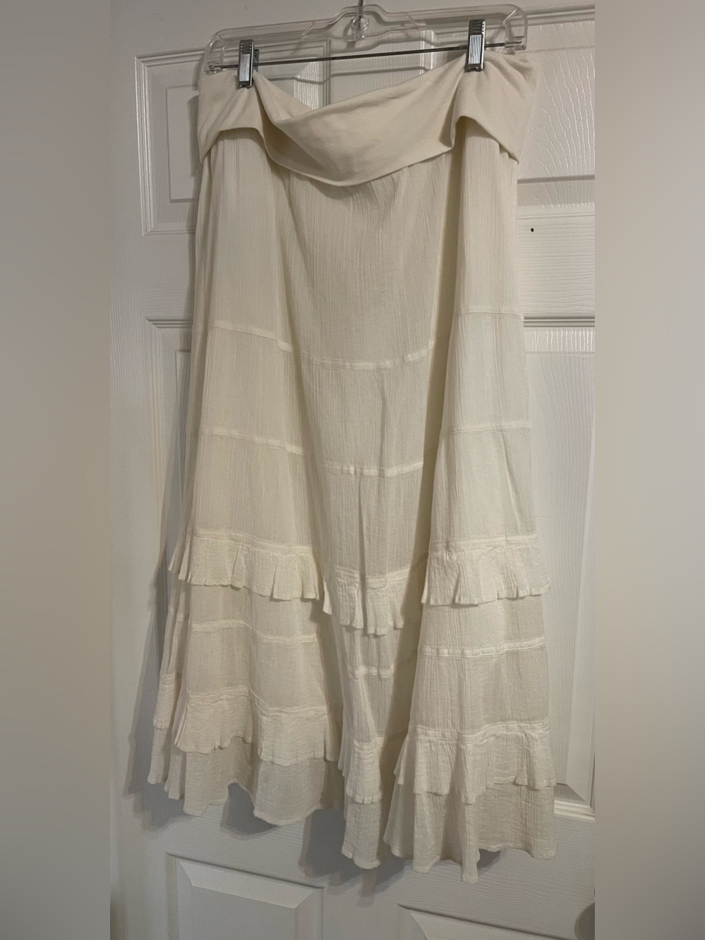 LOFT Romantic Cream Tiered Maxi Skirt